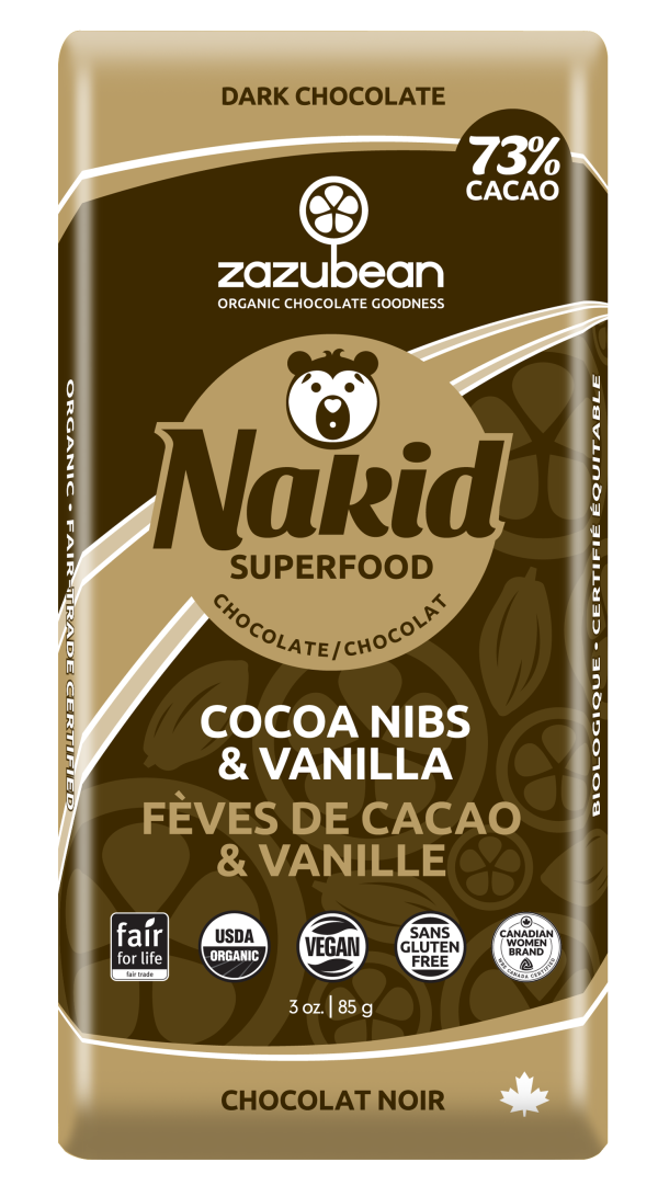 Zazubean Organic Chocolate - Nakid - Dark Chocolate & Cocoa Nibs, 100 g Online now