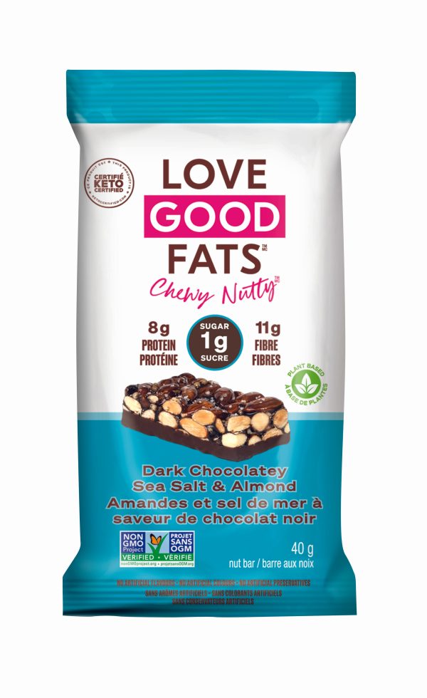 Love Good Fats - Chewy Nutty Bar, Dark Chocolatey Sea Salt & Almond, 40 g For Sale