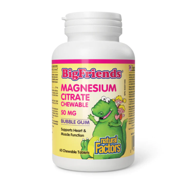 Natural Factors Big Friends Magnesium Citrate- Bubble Gum 60 Chewable Tablets For Sale